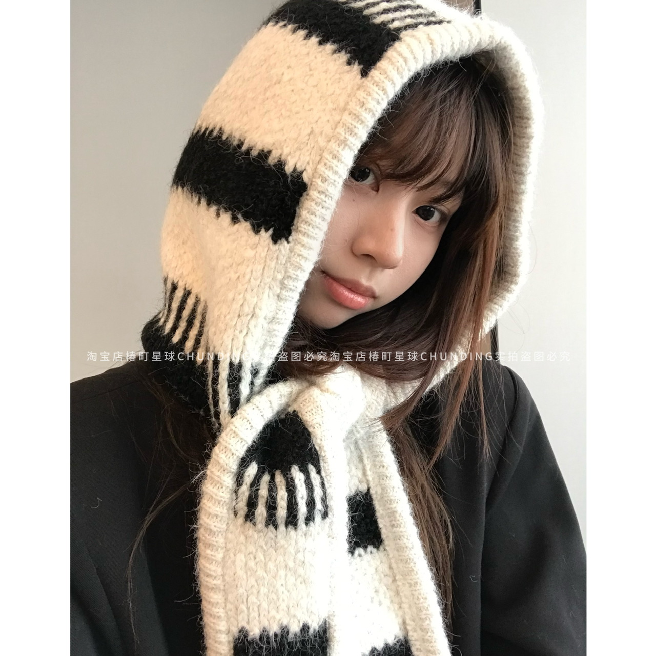 韩系ins风黑白条纹巴拉克拉帽