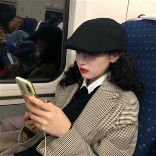 韩版潮日系复古前进帽网红款百搭贝雷帽鸭舌帽女Mona同款帽子春夏