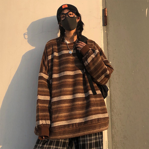 秋季新款ins风条纹口袋男女毛衣