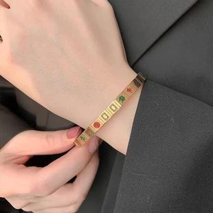 麻将手镯ins小众设计手搓打麻将手环银古风开口镯子女钛钢不掉色