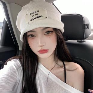 日系ins针织线帽子女ulzzang毛线帽大头围套头包头冷帽薄款堆堆帽