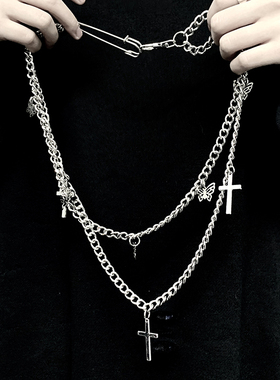 古着Style.韩国INS潮流复古原宿蝴蝶十字架百搭项链+裤腰链男女潮
