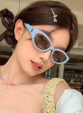 复古GM蓝框猫眼防UVB太阳镜女