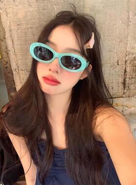 夏日糖果色椭圆护眼太阳镜少女