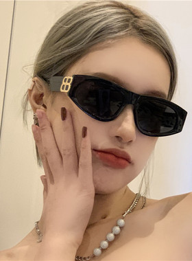 欧美风双B猫眼黑太阳镜可配近视