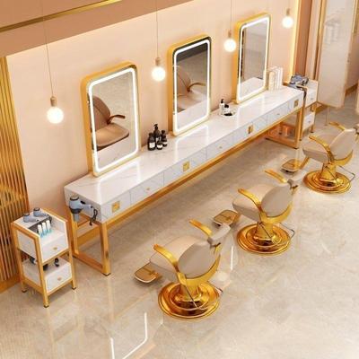 理髲店镜台单双面发廊一体专用工作台美发店柜子烫染LED网红镜子