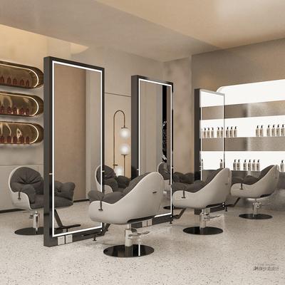美发店镜台网红潮店发廊专用落地单双面镜简约理发店镜子带灯潮款