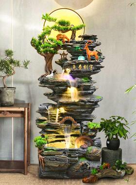 大型落地假山流水喷泉客厅办公室风水轮生财装饰高山循环水景摆件