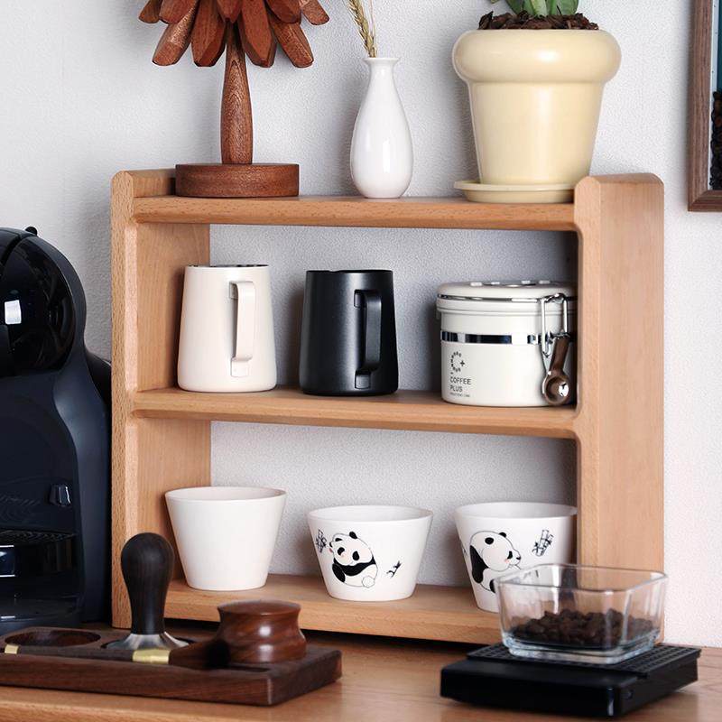 实木桌面置物架樱桃木胡桃木杯架咖啡角马克杯收纳架茶具摆件收纳