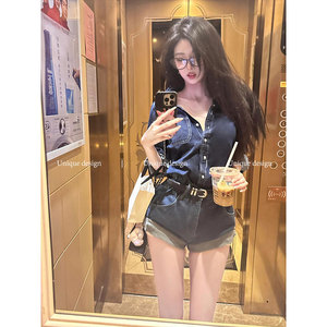 Unique design 港风气质高级感牛仔套装2024夏季复古休闲两件套女