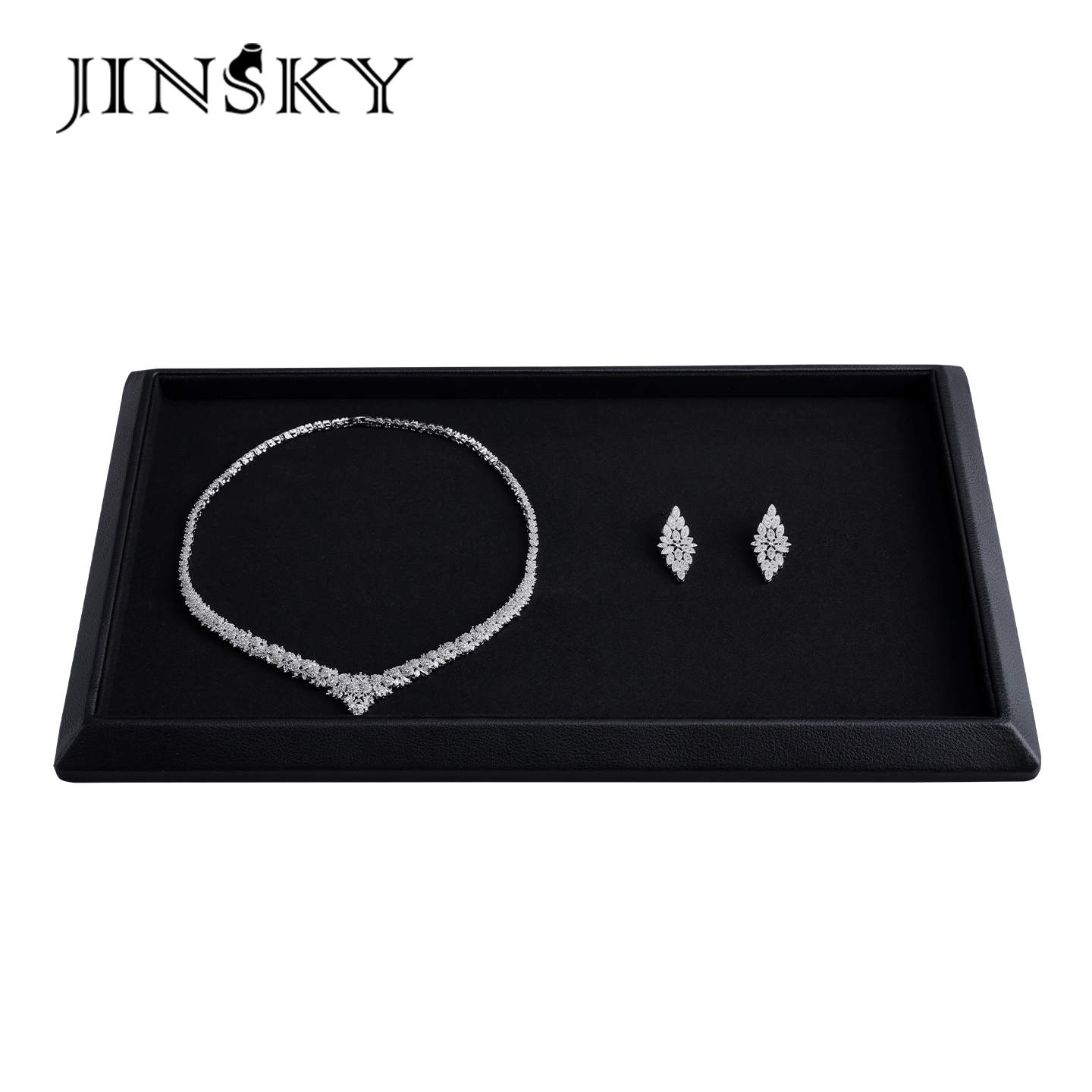 JINSKY黑色绒面首饰盒桌面戒指项链陈列收纳盒轻奢珠宝展示盒