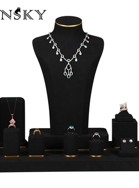 高档黑色超纤橱窗展示道具戒指项链收纳架人像模特珠宝陈列高柜架