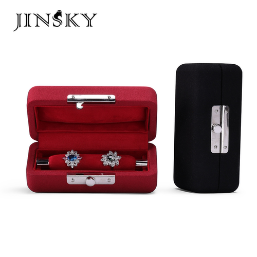 JINSKY高档超纤首饰盒便携收纳盒金属锁扣珠宝展示盒戒指套盒