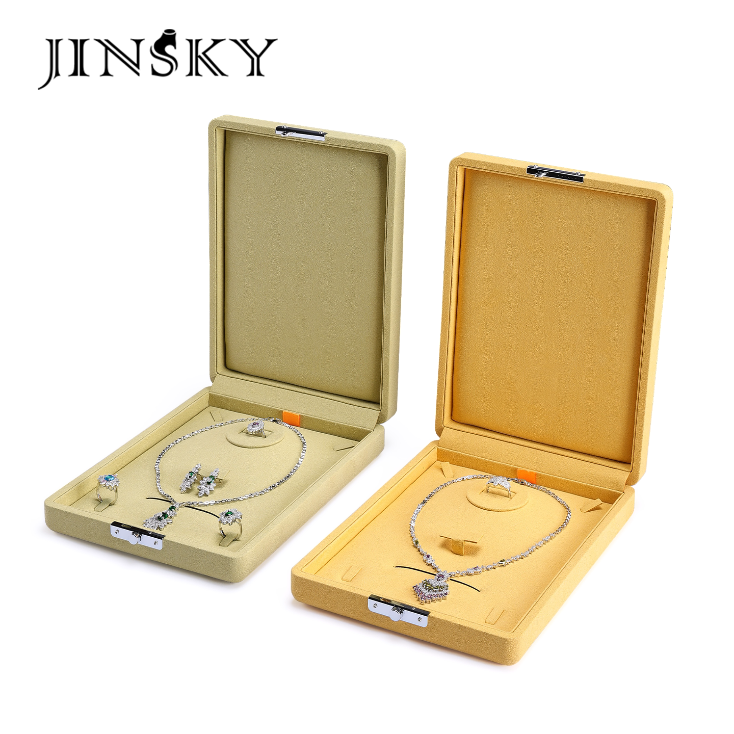 JINSKY绒面首饰展示架多色翻盖收纳盒项链戒指展示盒套组珠宝盒