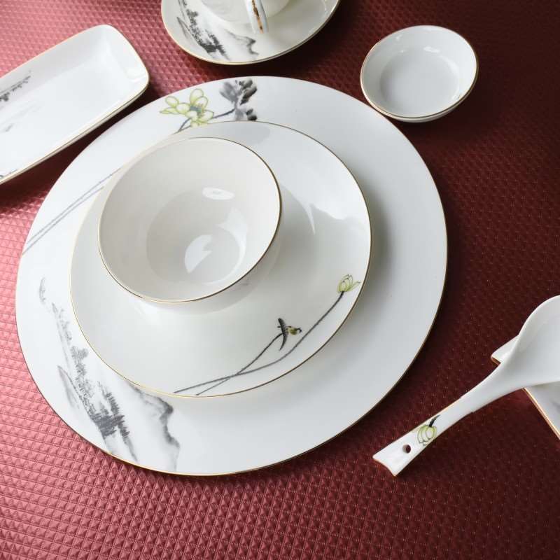 骨质瓷酒店会所摆台餐具饭店餐厅陶瓷餐具单位包间盘子碗勺筷子架