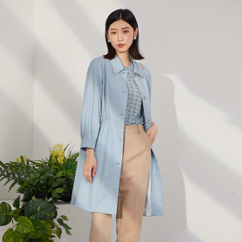 杨门经典翻领抽绳收腰风衣女2025春季新款通勤中长款衬衫领外套