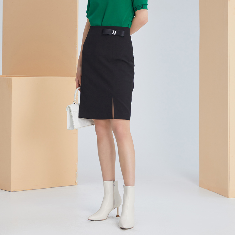 黑色女士高腰半身裙杨门中裙百搭