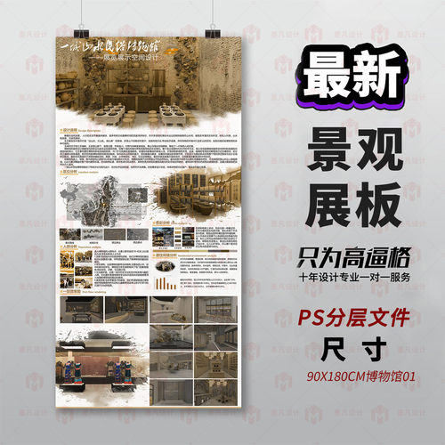 原创景观展板设计3D建模现代简约风格PS分层文件90X180CM博物模板