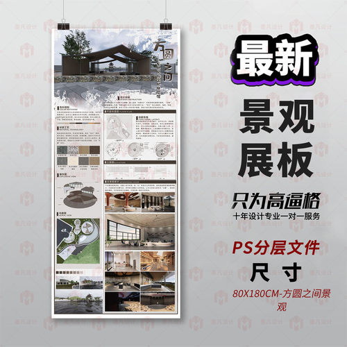 原创景观设计展板PS分层文件80X180CM现代简约风格设计排版模板