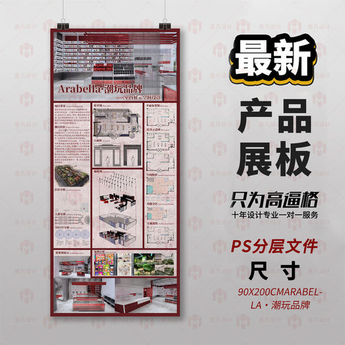 原创室内展示板设计PS分层文件90X200CM室内装修展板模板
