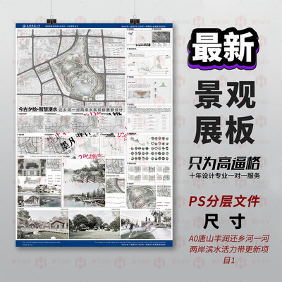 原创景观设计展板PS分层文件A0展板设计排版学生作品展示模板