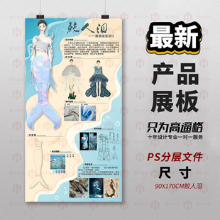 原创美人鱼3D建模服装设计展板PSD分层文件90X170CM模板