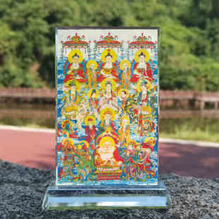 佛祖同堂图全堂佛桌面观想佛画像水晶玻璃摆件