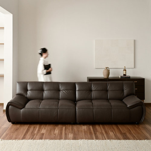 法式复古头层牛皮钢琴键沙发