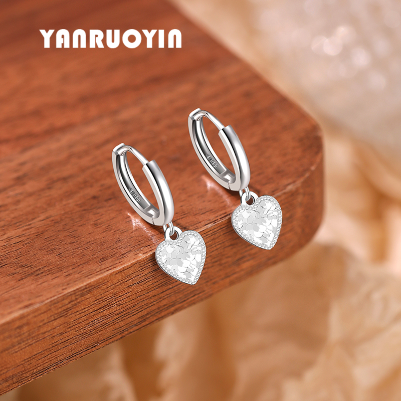 999足银耳环女纯银爱心碎冰冰