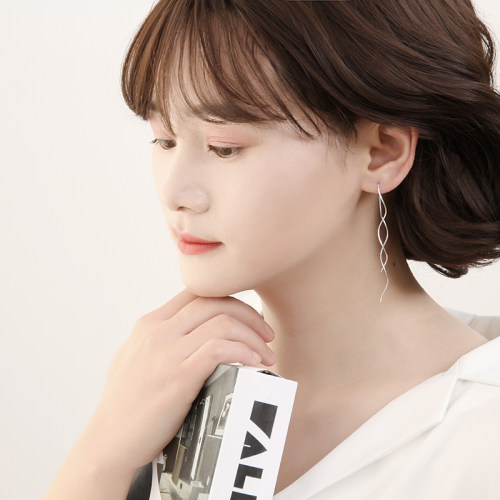 925银多层灵动波浪流苏耳线女