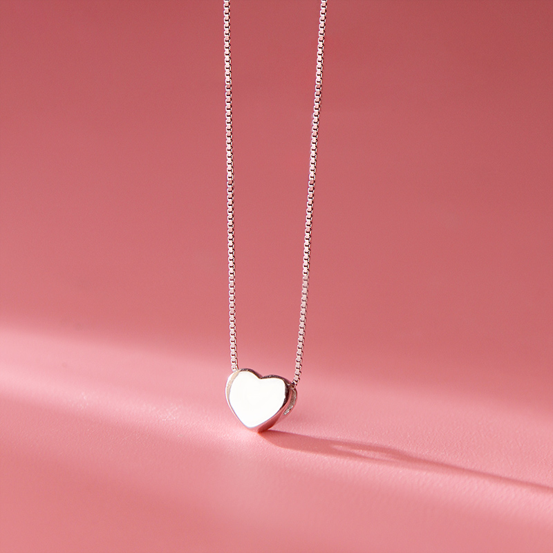 S925银盒子链爱心项链女简约时尚