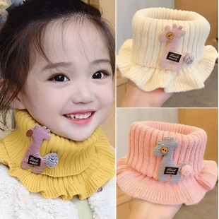 宝宝围巾冬季保暖可爱女童秋冬款粉色脖套小童女针织春秋儿童围脖