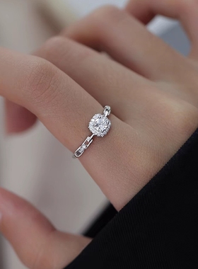 方钻戒指ins高级轻奢高颜值仿真钻一克拉求婚戒开口可调节送女友