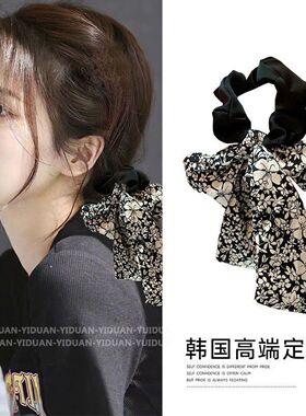 蝴蝶结发带发圈飘带丝巾白色碎花韩系慵懒风扎马尾大肠圈头发绳女