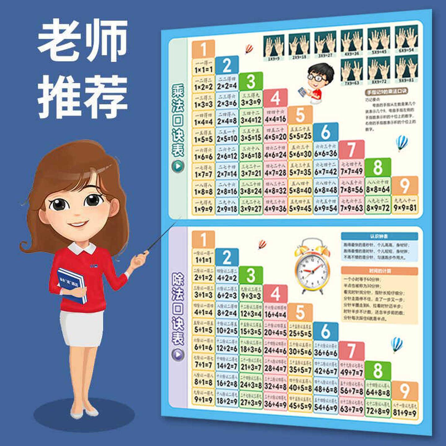 大九九乘法口诀表挂墙贴背诵神器二年级数学99加减乘除法挂图教具