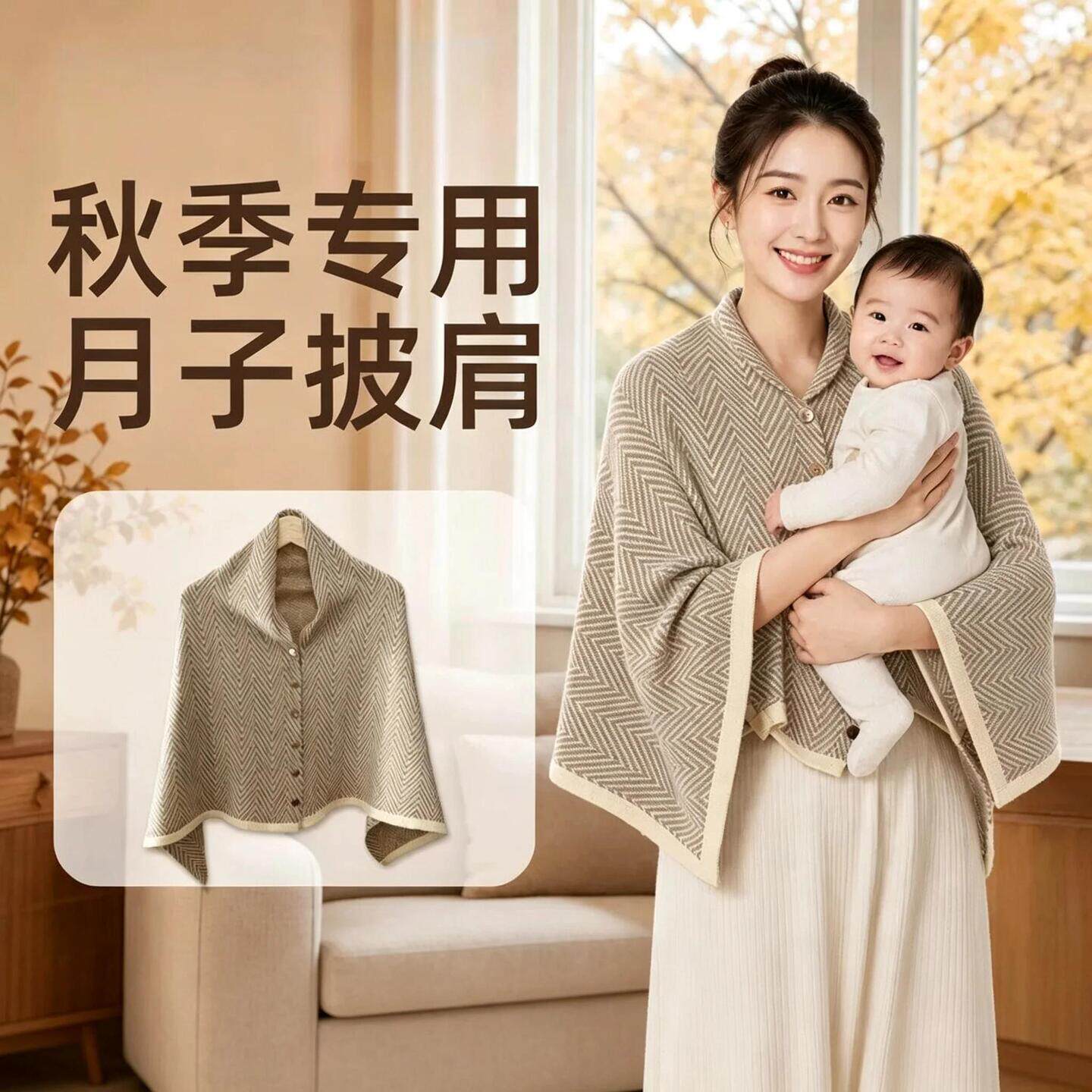 月子披肩产后秋季哺乳保暖护肩颈椎坎肩空调房喂奶斗篷孕产妇全棉