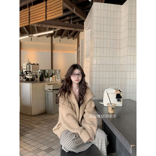 LIL CHER 超绝松弛感 高克重羊毛针织连帽毛衣宽松长袖外套上衣