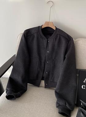 LIL CHER短款外套女2025新款春秋灰色休闲设计感国风高级感棒球服