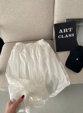 LIL CHER白色蕾丝半身裙a字女高腰设计感小众梨形身材法式显瘦