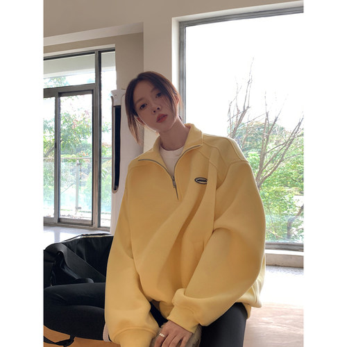 新款宽松休闲简约长袖卫衣女外套