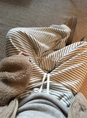 LIL CHER 糯叽叽一条过冬 桑蚕丝羊毛加绒休闲裤女冬季条纹裤子