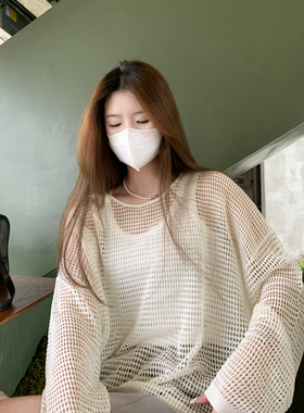 LIL CHER宽松防晒针织罩衫镂空调衫春秋套头百搭小众设计感上衣