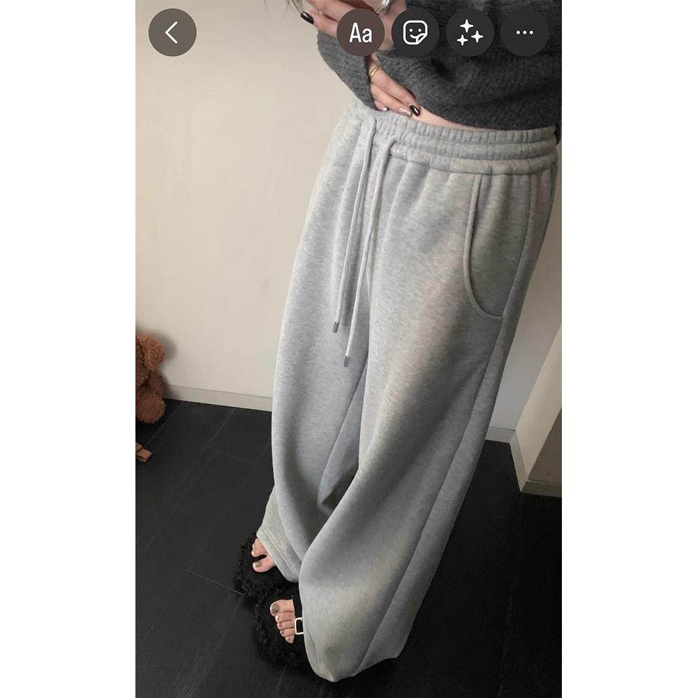 LIL CHER 美式裤wang 复合加绒百搭不挑人松紧腰抽绳灰色卫裤裤子,女装/女士精品,休闲裤,淘宝优惠券,粉丝福利购,淘宝优惠卷