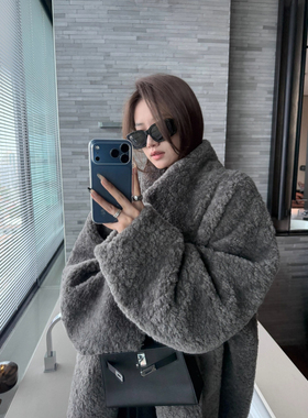 LIL CHER 雪人团子&软糯贝贝绒时髦立领宽松保暖皮毛一体外套秋冬