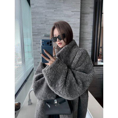 立领宽松保暖皮毛一体外套秋冬