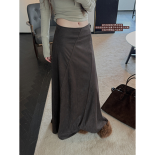 LIL 侘寂艺术生穿搭复古氛围超大裙摆麂皮绒半身裙秋冬裙子 CHER