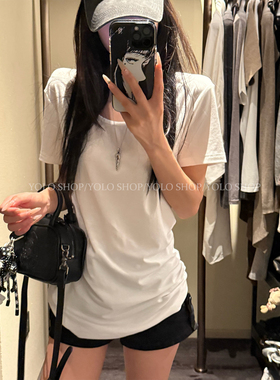 LIL CHER 【万能打底】白色莱赛尔百搭休闲圆领T恤休闲打底上衣