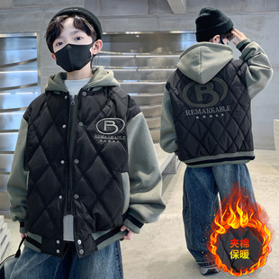 巴拉巴柆男童夹棉外套秋冬款 儿童加厚棒球服中大童男孩 2025新款
