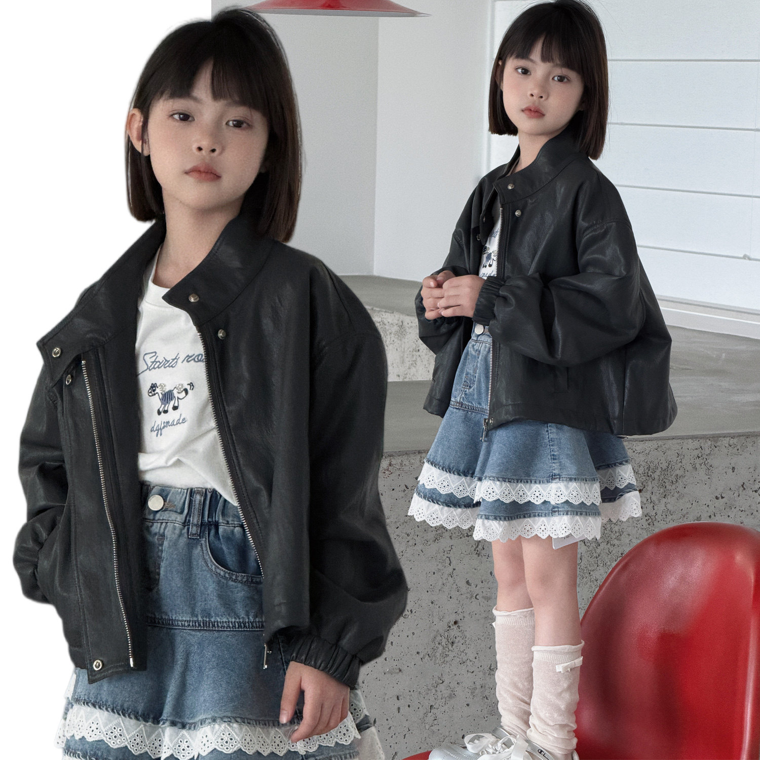 儿童皮衣男童女童机车皮夹克外套