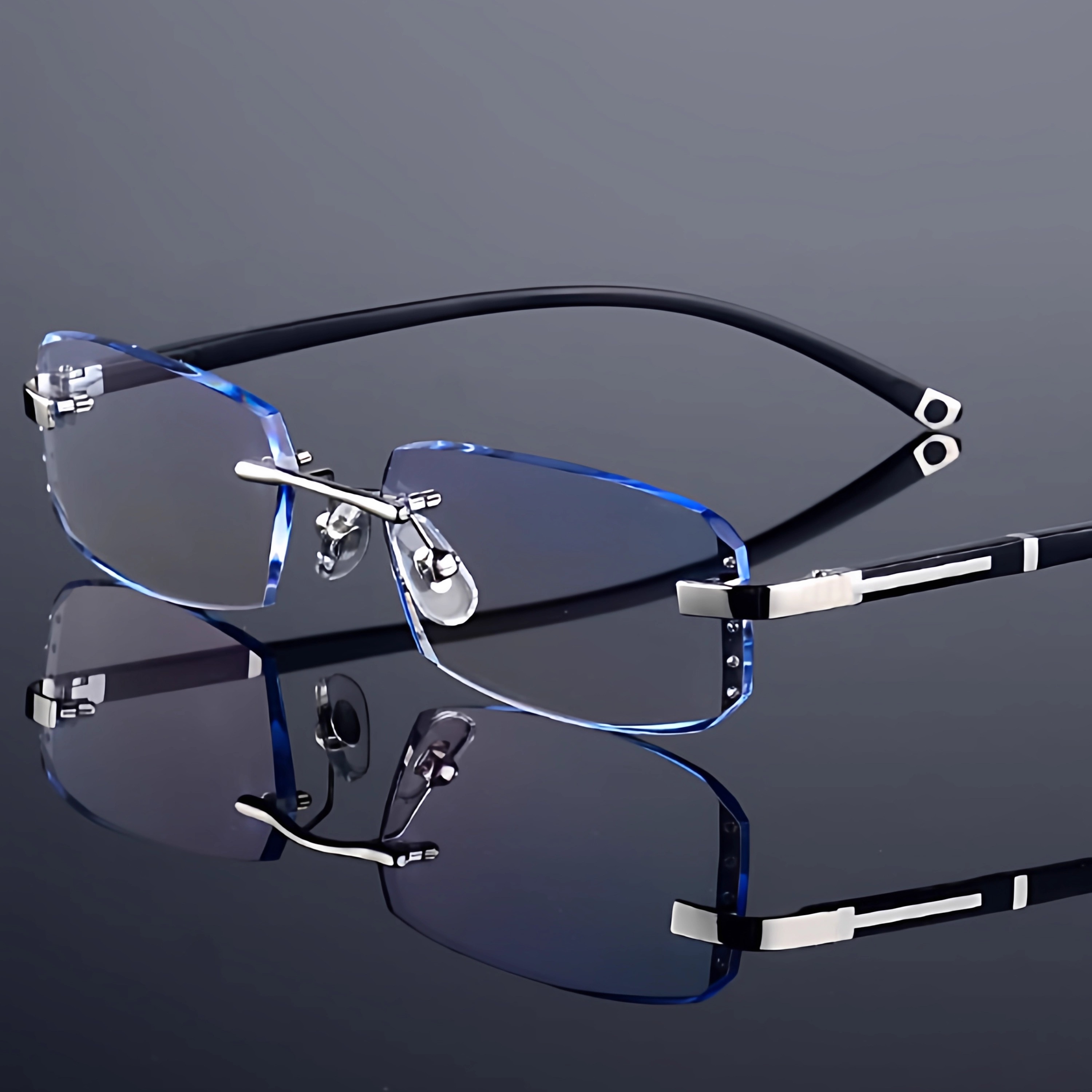 新款无框钻石切边老花镜男高清防蓝光辐射抗疲劳眼镜女中老年时尚